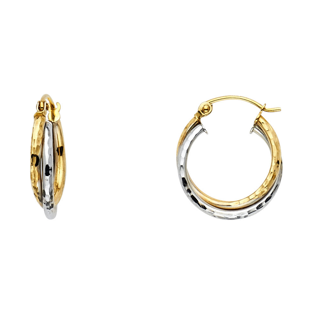 14K Two-Tone Gold Twisted Diamond-Cut Hoop Earrings aprox 1/2" tall