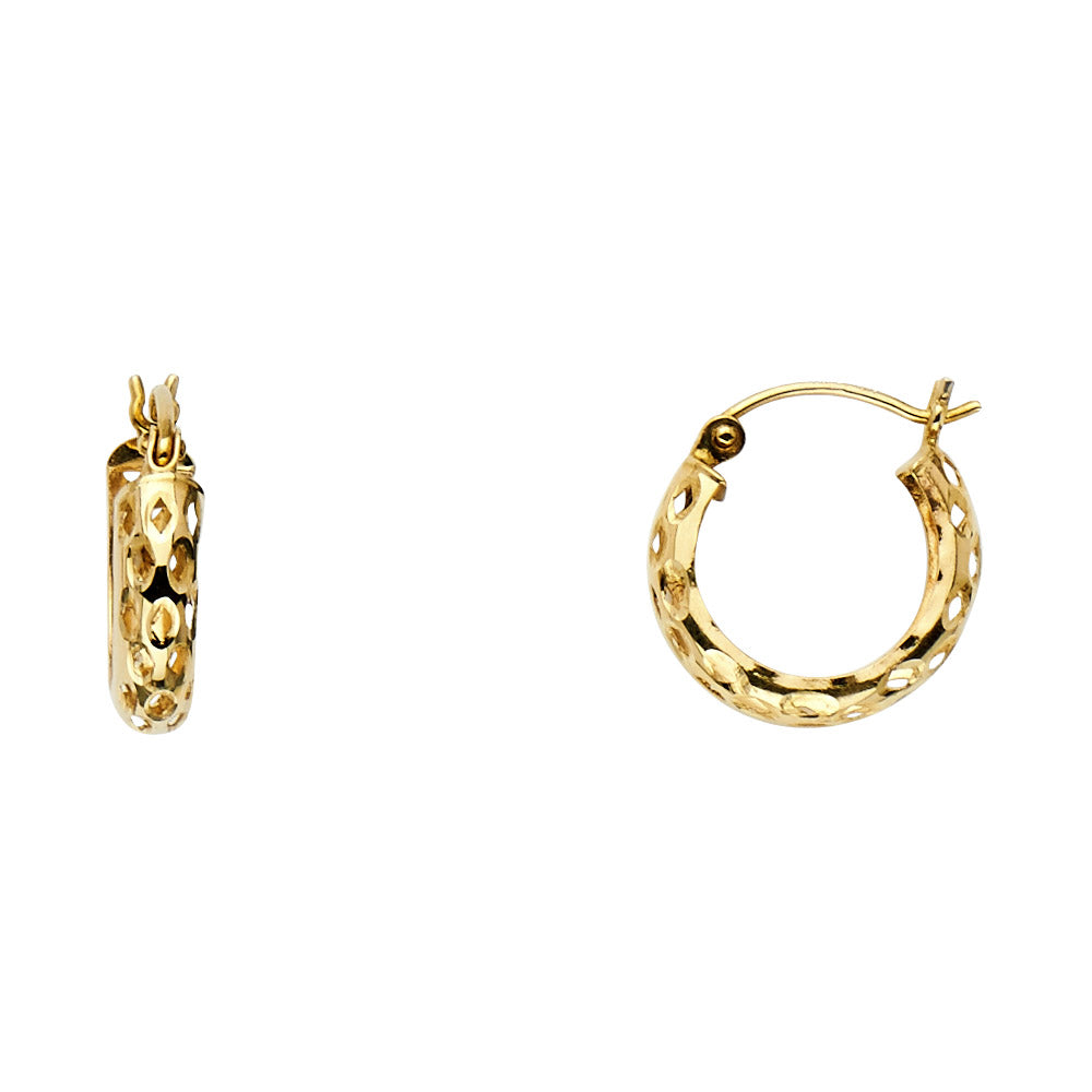 14K Yellow Gold Filigree Hoop Earrings aprox 1/2" in diameter