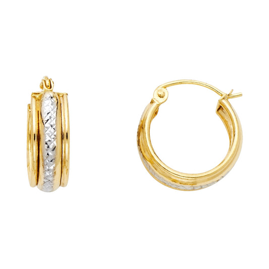 14K Two-Tone Gold Diamond-Cut Hoop Earrings aprox 1/2" in diameter
