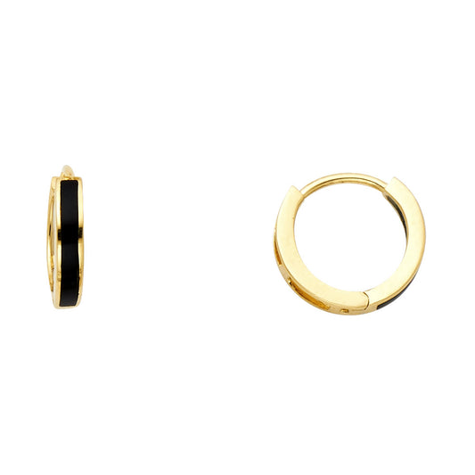 14K Yellow Gold Black Enamel Hoop Earrings