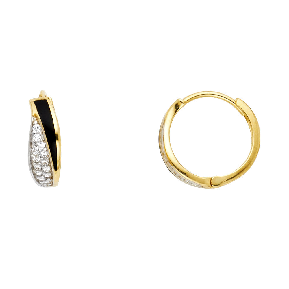 14K Yellow Gold Black Enamel Hoop Earrings