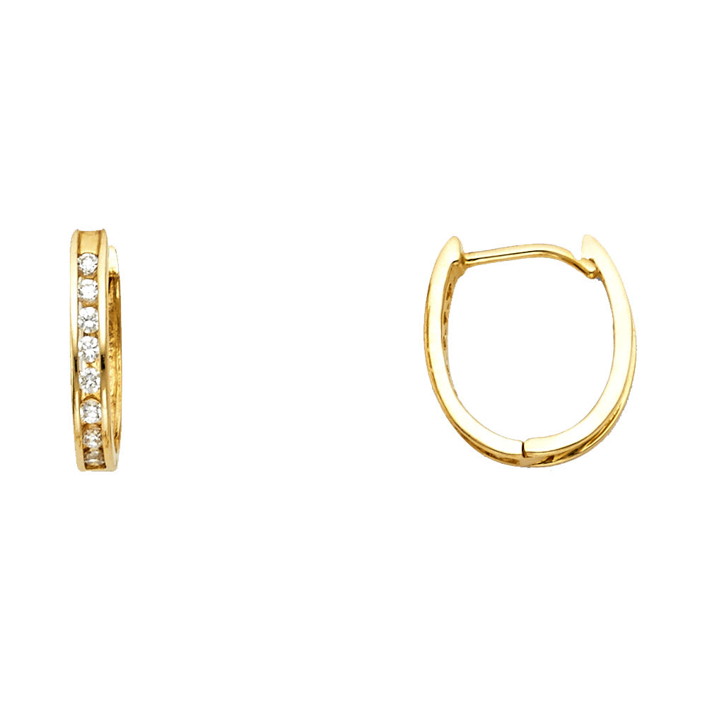 14K Yellow Gold Single-Line CZ Hoop Earrings aprox 1/2" Tall
