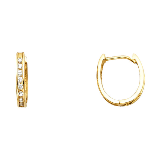 14K Yellow Gold Single-Line CZ Hoop Earrings aprox 1/2" Tall