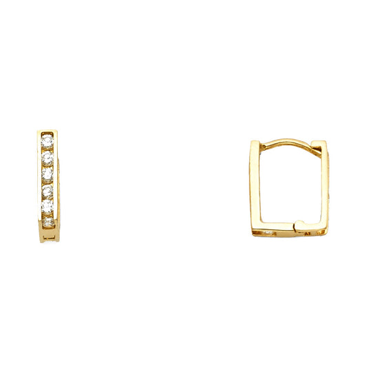 14K Yellow Gold Square Hoop CZ Earrings