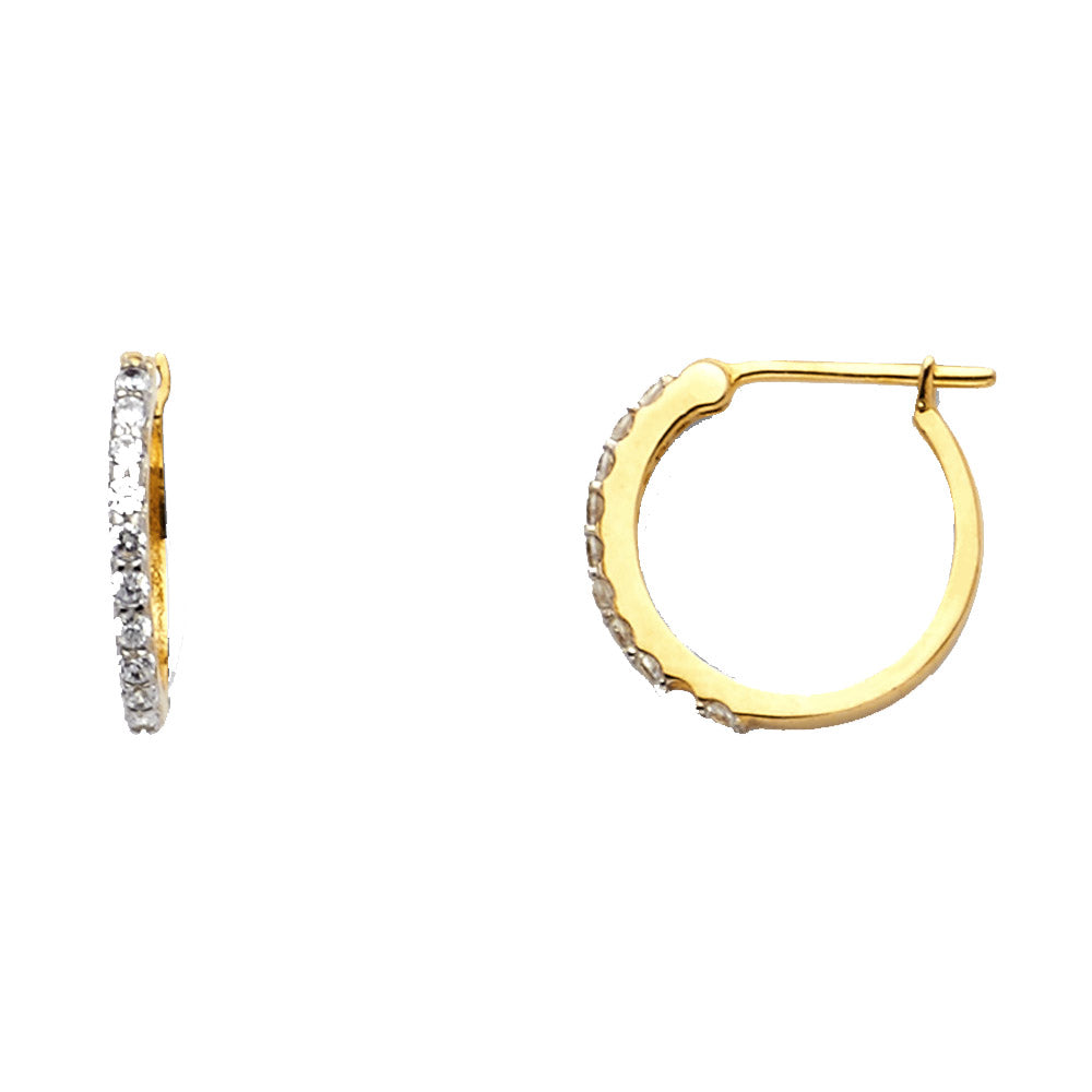14K Yellow Gold Slim Hoop CZ Earrings
