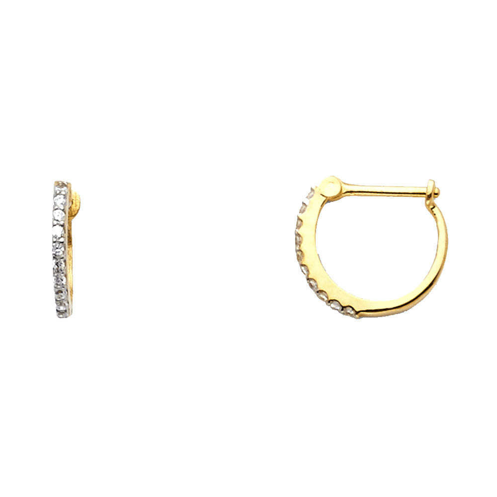 14K Yellow Gold Slim Hoop CZ Earrings