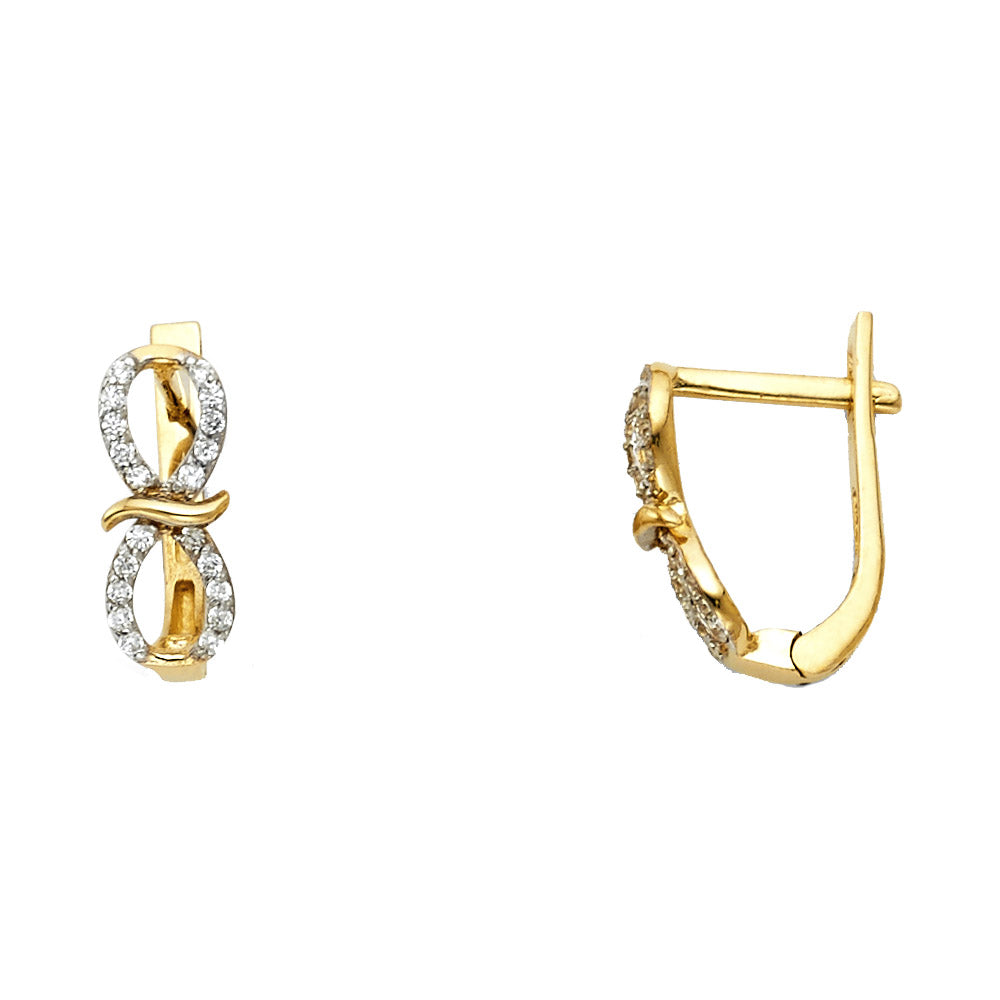 14K Two-Tone Gold Bow-Accented Infinity Hoop CZ Earrings