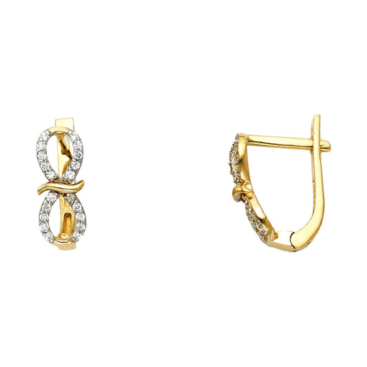 14K Two-Tone Gold Bow-Accented Infinity Hoop CZ Earrings