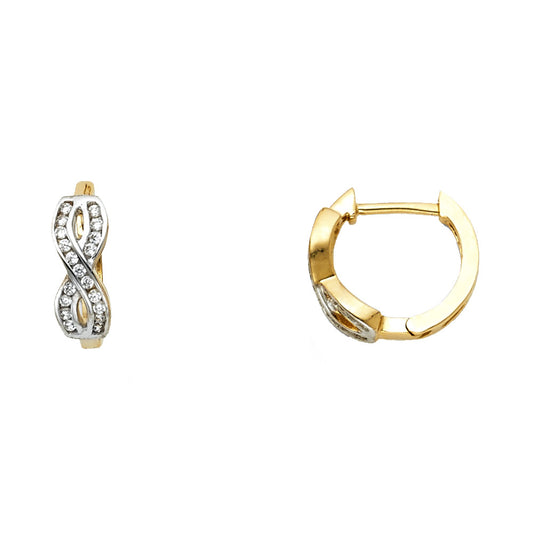 14K Two-Tone Gold Infinity Hoop CZ Earrings