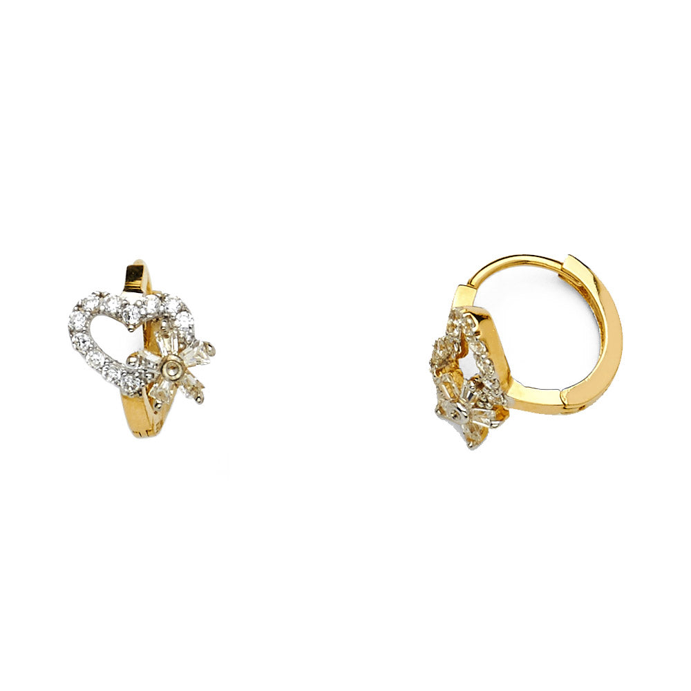 14K Yellow Gold Children’s Heart & Bow CZ Earrings
