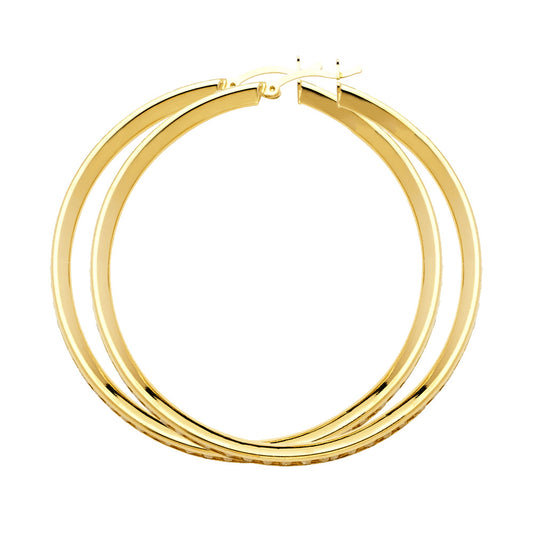 14K Yellow Gold Channel-Set CZ Hoop Earrings aprox 1 3/4" in diameter