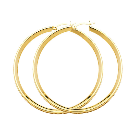 14K Yellow Gold Channel-Set CZ Hoop Earrings aprox 1 1/2" in diameter
