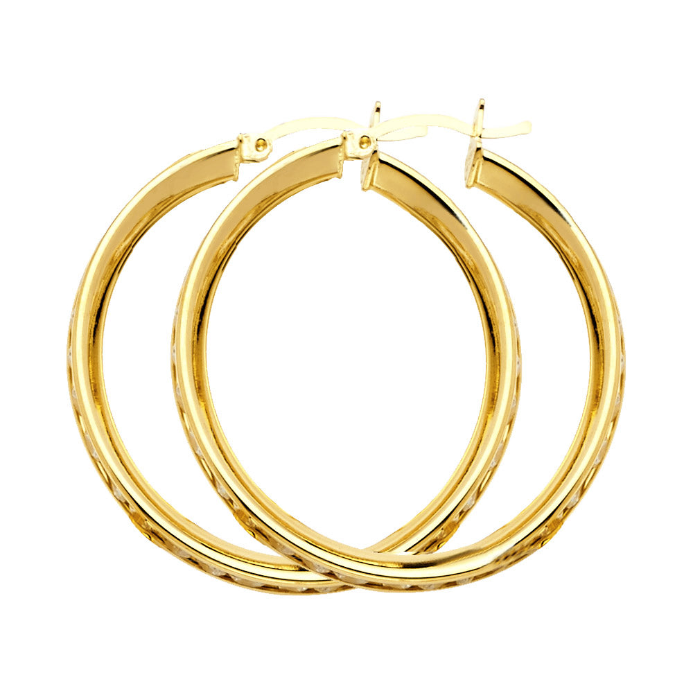 14K Yellow Gold Channel-Set CZ Hoop Earrings aprox 1 1/4" in diameter