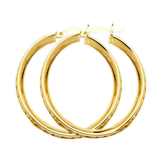 14K Yellow Gold Channel-Set CZ Hoop Earrings aprox 1 1/4" in diameter