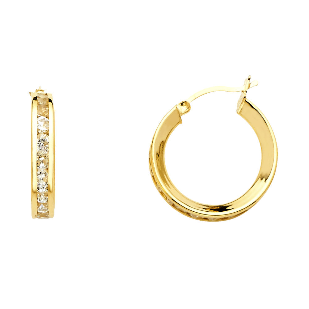 14K Yellow Gold Channel-Set CZ Hoop Earrings aprox 3/4" in diameter