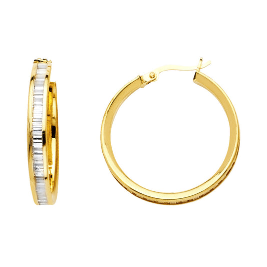 14K Yellow Gold Channel-Set CZ Hoop Earrings aprox 3/4" in diameter