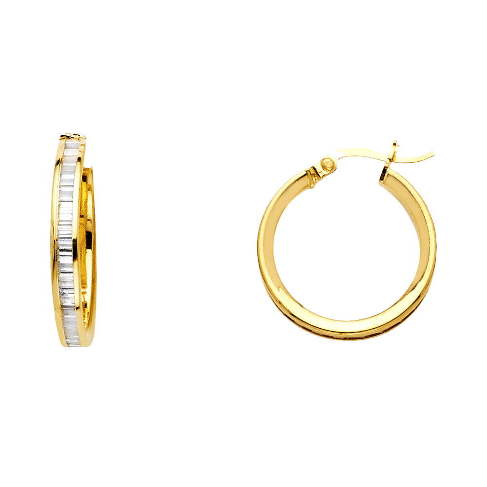 14K Yellow Gold Channel-Set CZ Hoop Earrings aprox 1/2" in diameter