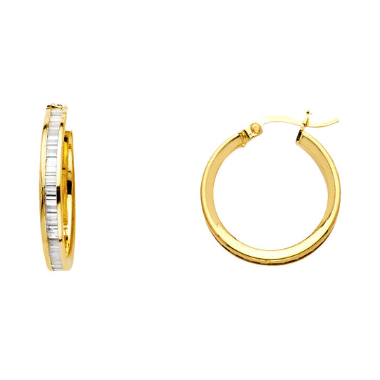 14K Yellow Gold Channel-Set CZ Hoop Earrings aprox 1/2" in diameter