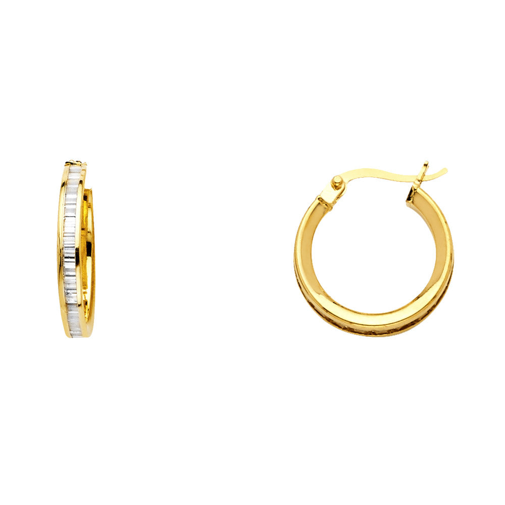 14K Yellow Gold Channel-Set CZ Hoop Earrings aprox 1/2" in diameter
