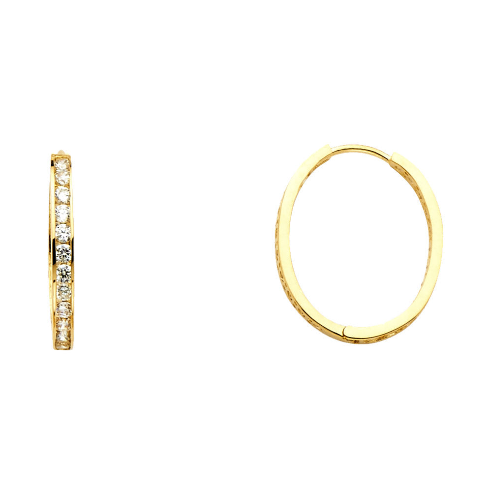 14K Yellow Gold Channel-Set CZ Hoop Earrings aprox 1/2" in diameter