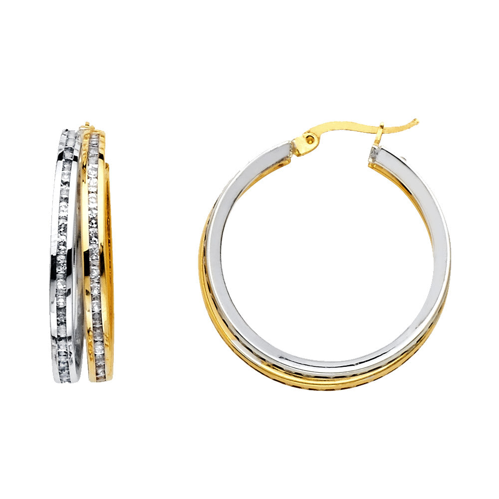 14K Yellow Gold Channel-Set CZ Hoop Earrings aprox 3/4" in diameter