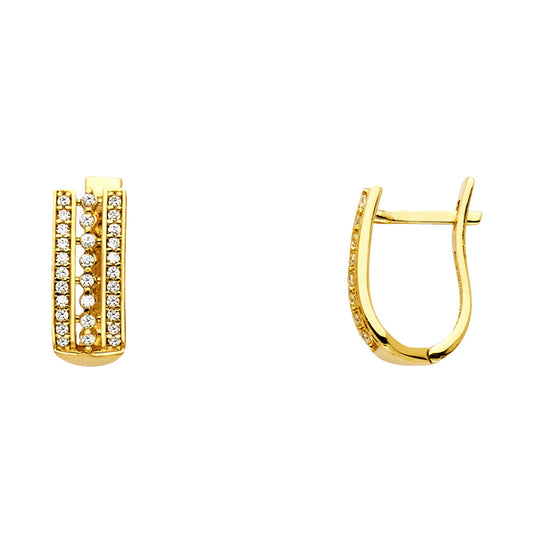 14K Yellow Gold Double-Line CZ Hoop Earrings aprox 1/2" tall