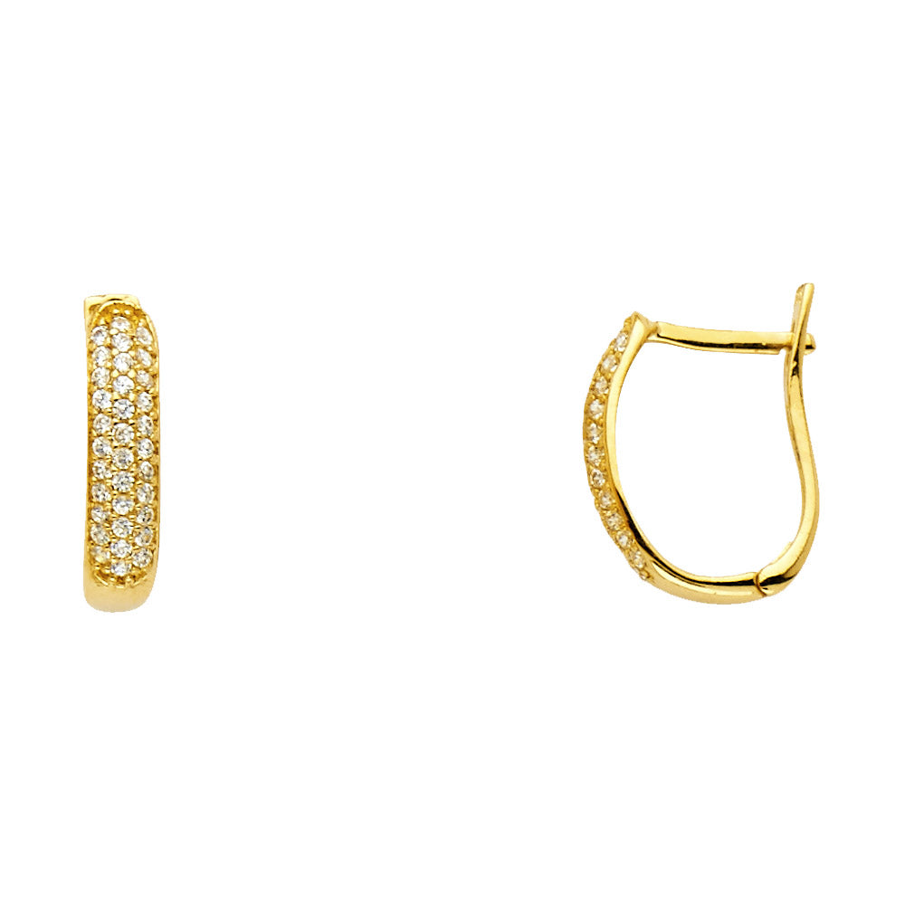 14K Yellow Gold Pave CZ Hoop Earrings aprox 3/4 tall