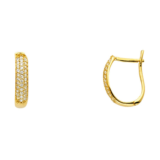 14K Yellow Gold Pave CZ Hoop Earrings aprox 3/4 tall