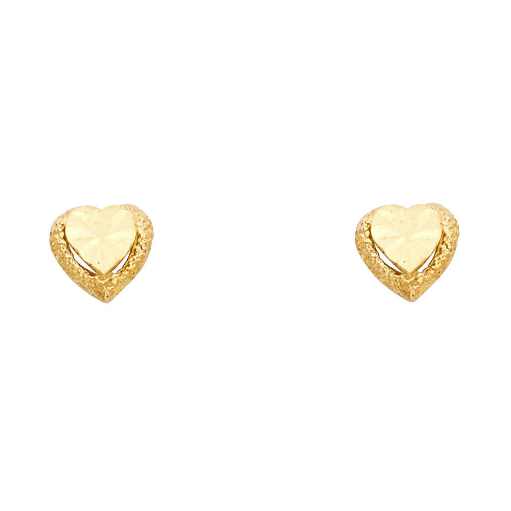14K Yellow Gold Double Heart Studs