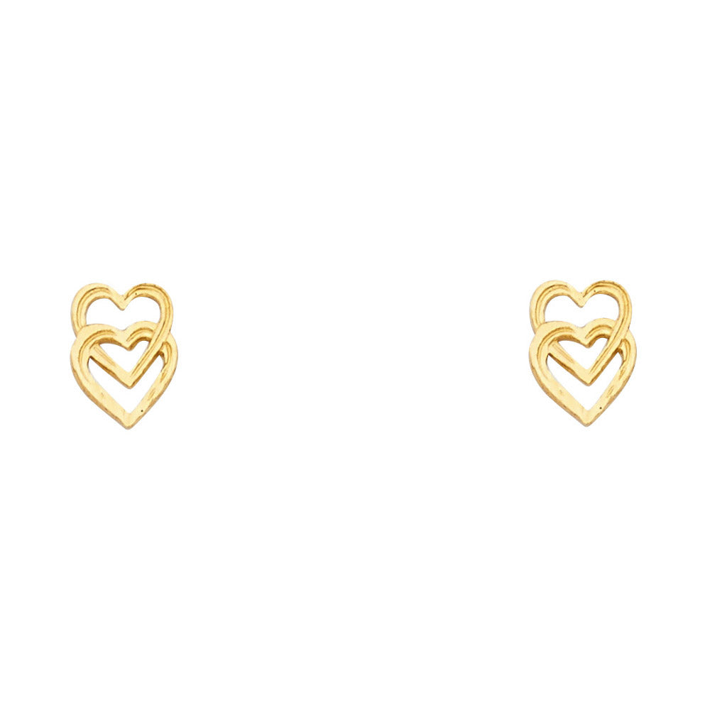 14K Yellow Gold Double Open Heart Studs