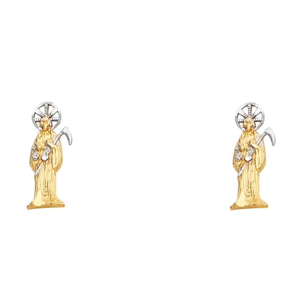 14K Yellow and White Gold Santa Muerte Studs