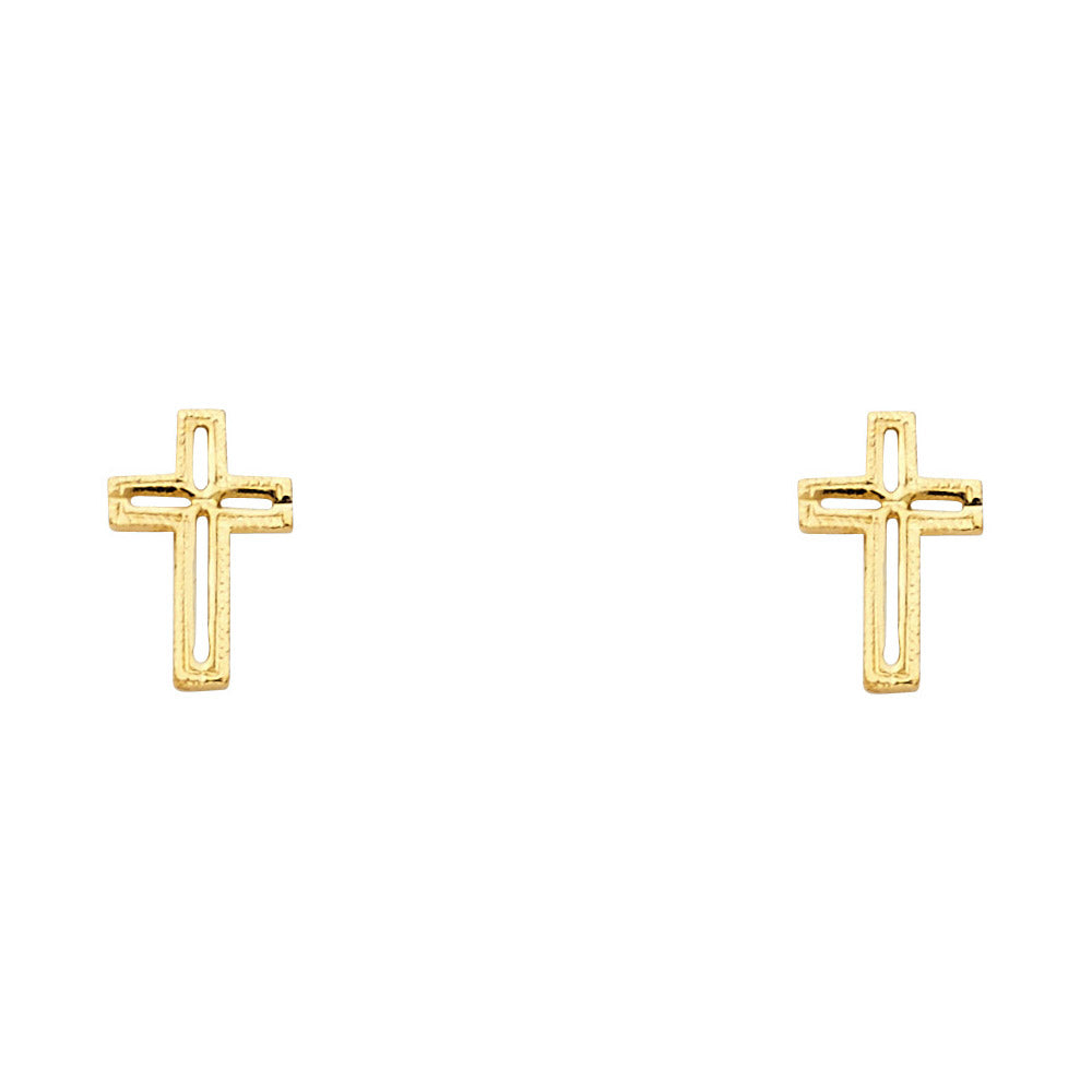 14K Yellow Gold Cross Studs