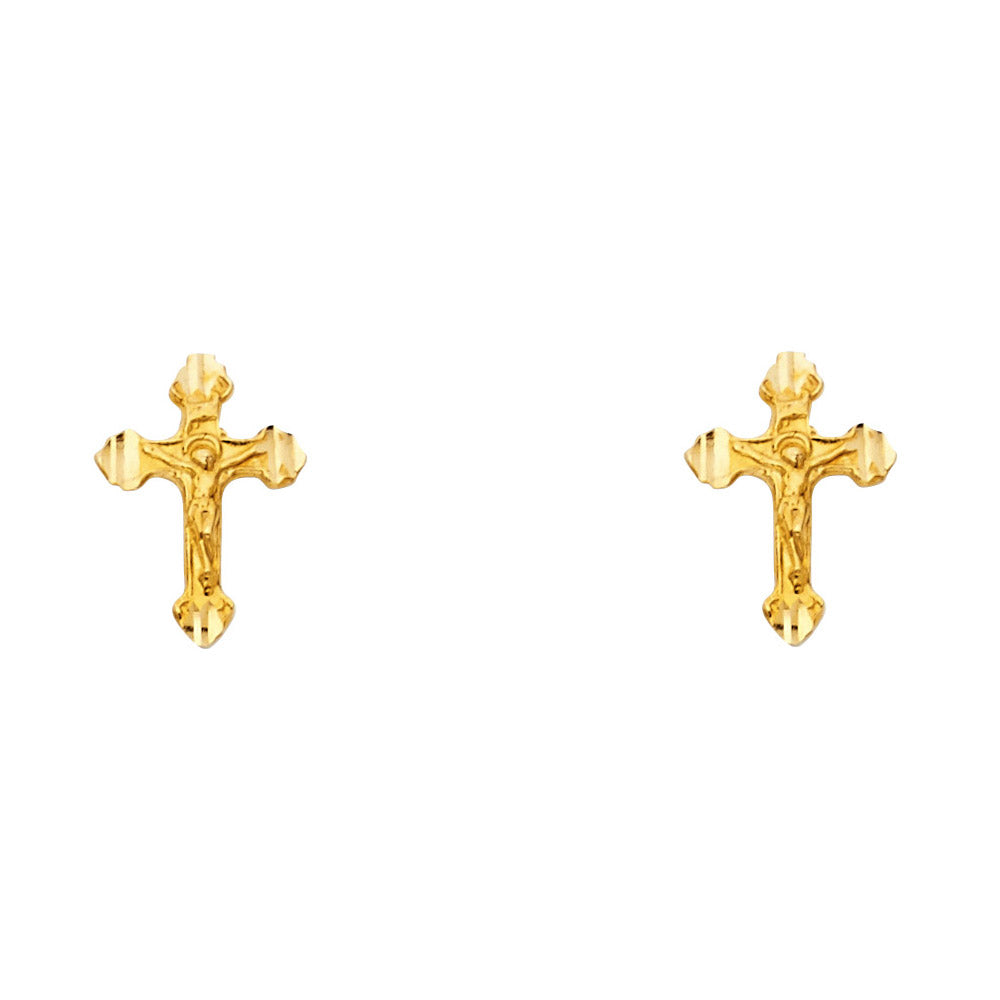 14K Yellow Gold Crucifix Cross Studs