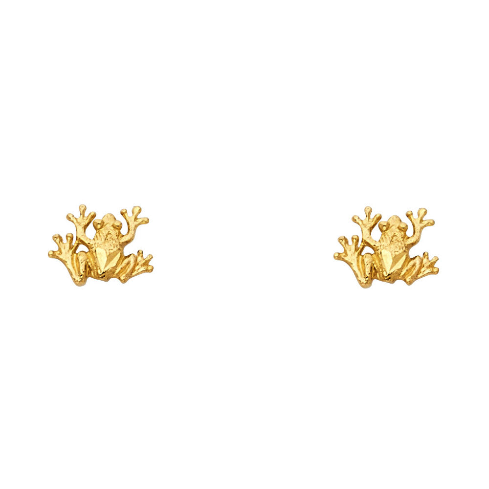 14K Yellow Gold Frog Studs