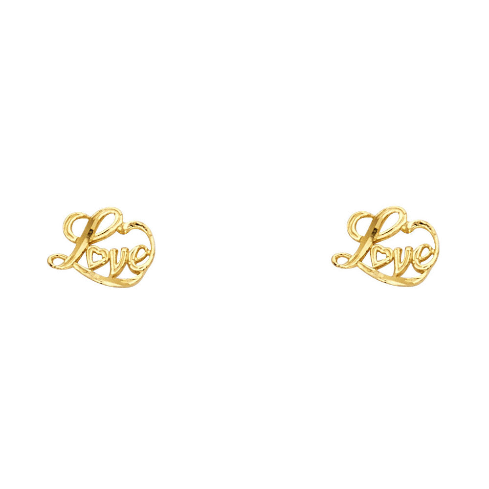 14K Yellow Gold Love Script Studs