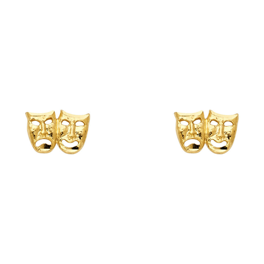 14K Yellow Gold Comedy and Tragedy Mask Studs