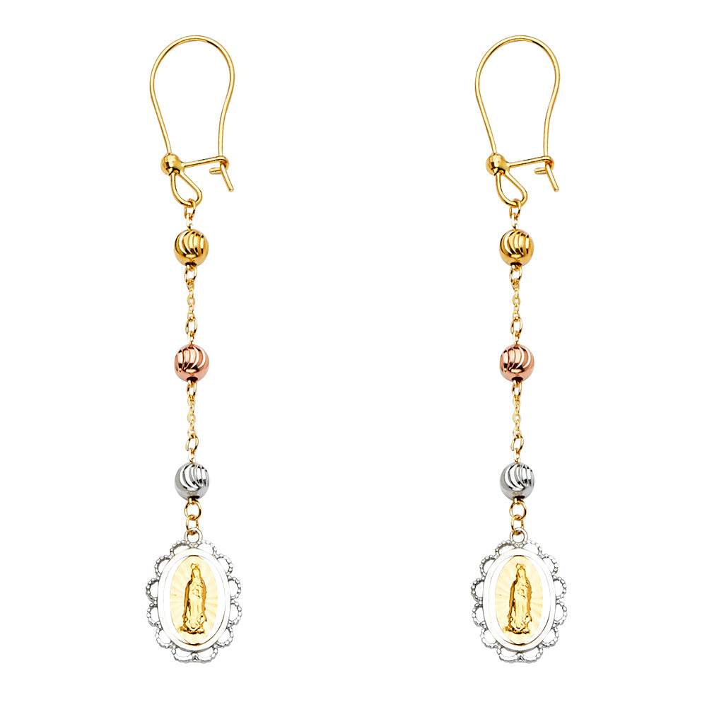 14K Tri-Color Gold Guadalupe Medallion Dangle Earrings