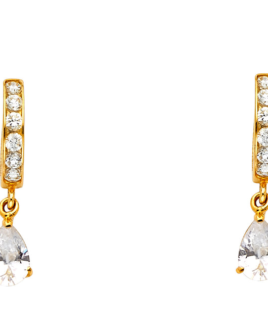 14K Yellow Gold CZ Pear-Shape Dangle Earrings 1