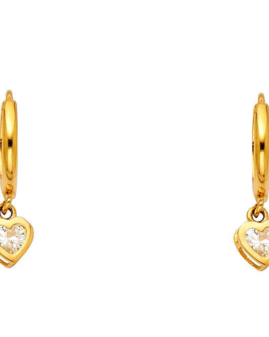 14K Yellow Gold CZ Heart Dangle Earrings 1