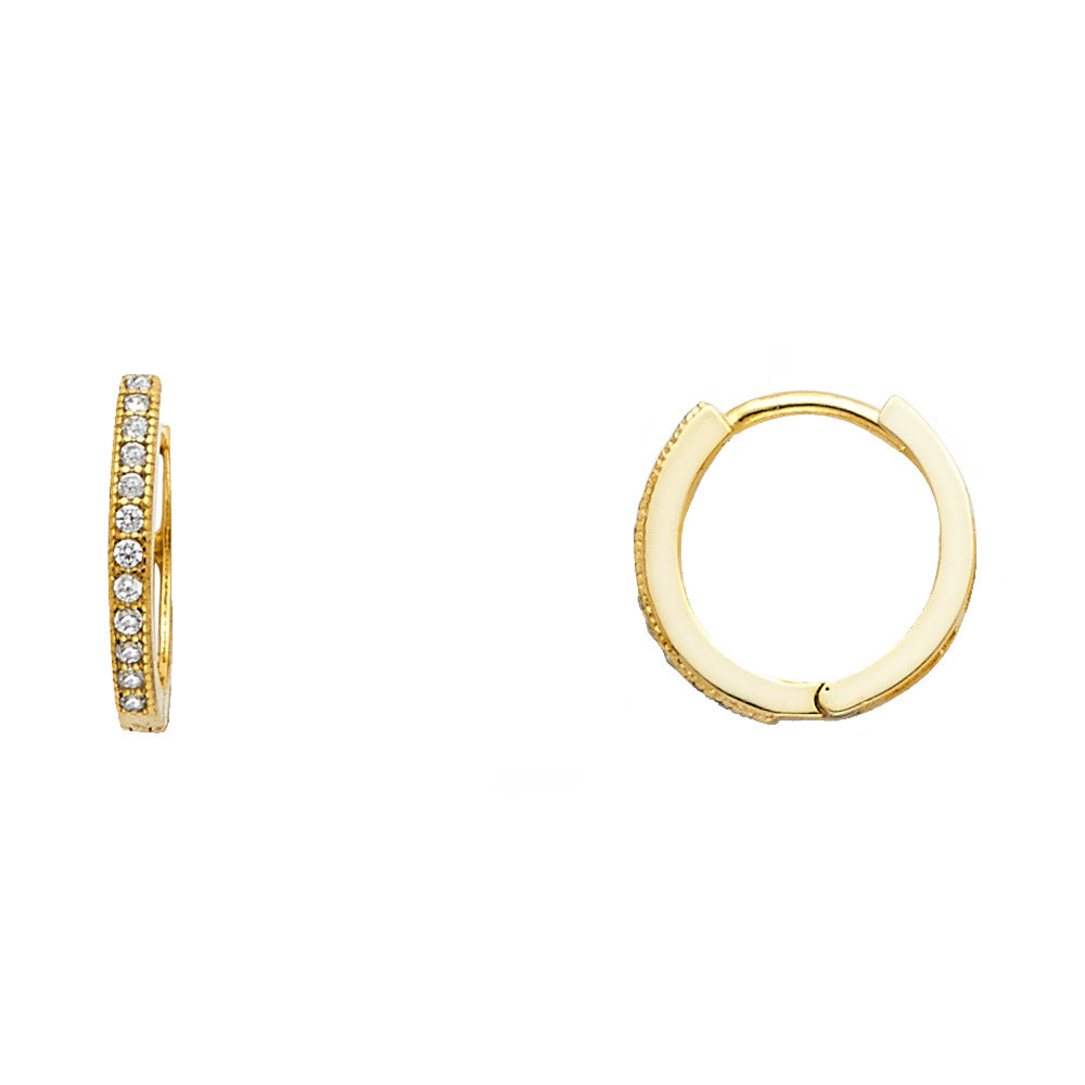 14K Yellow Gold Classic Hoop CZ Earrings