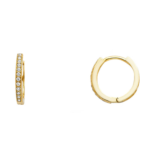 14K Yellow Gold Classic Hoop CZ Earrings