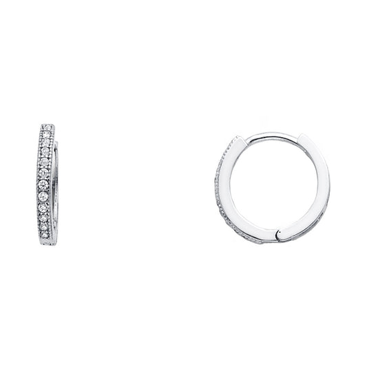 14K White Gold Classic Hoop CZ Earrings