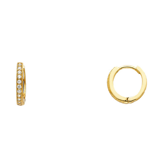 14K Yellow Gold 1-Line Huggie CZ Earrings