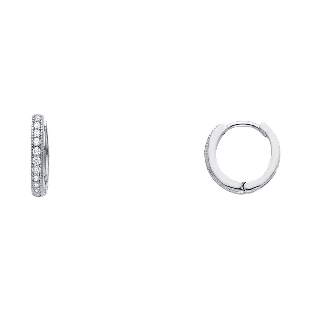 14K White Gold 1-Line Huggie CZ Earrings