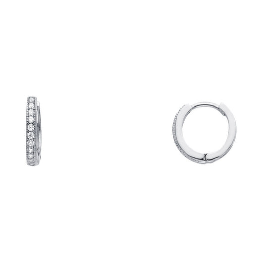 14K White Gold 1-Line Huggie CZ Earrings