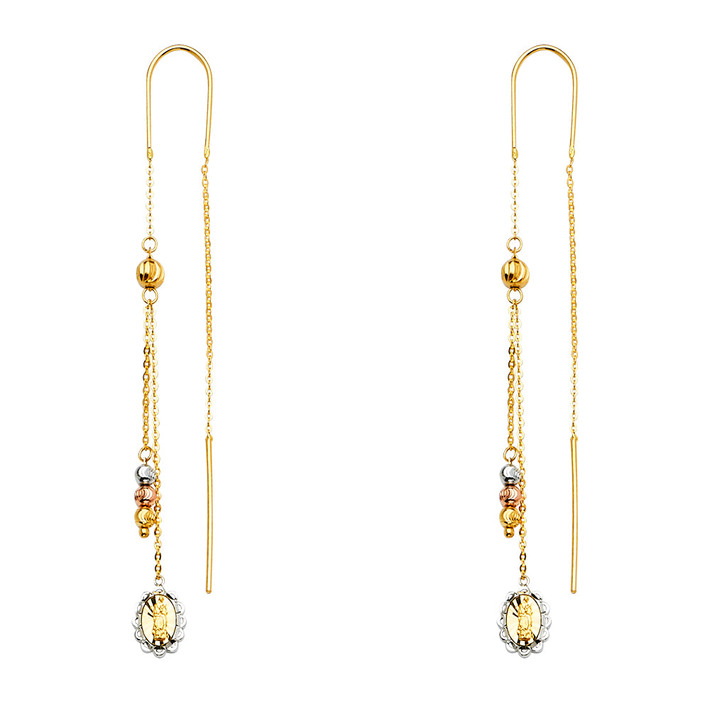 14K Tri-Color Gold Guadalupe Dangle Bead Earrings