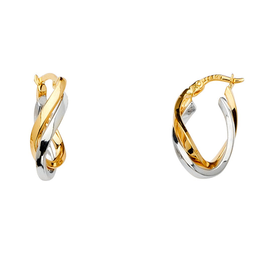 14K Two-Tone Gold High-Polished Twisted Hoop Earrings aprox 1" tall