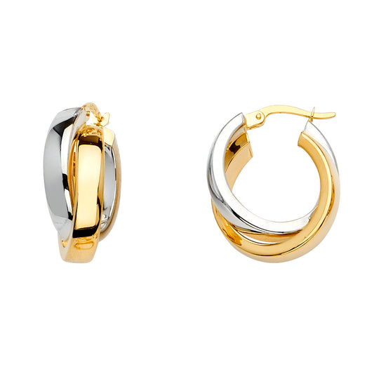 14K Two-Tone Gold High-Polished Twisted Hoop Earrings aprox 3/4" in diameter