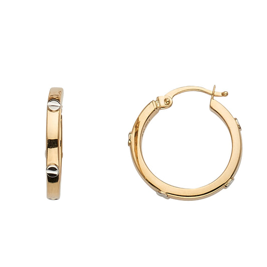 14K Two-Tone Gold High-Polished Screw Motif Hoop Earrings aprox 3/4" in diameter
