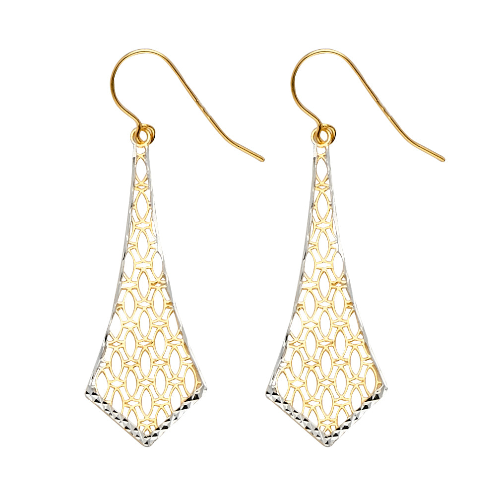 14K Two-Tone Gold Geometric Filigree Drop Earrings1 3/4" tall